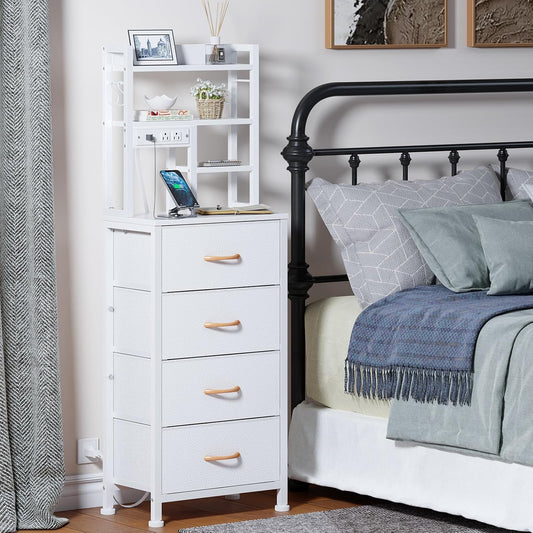 Furnulem Tall Night Stand, 52.1" LED White Nightstand with Charging Station