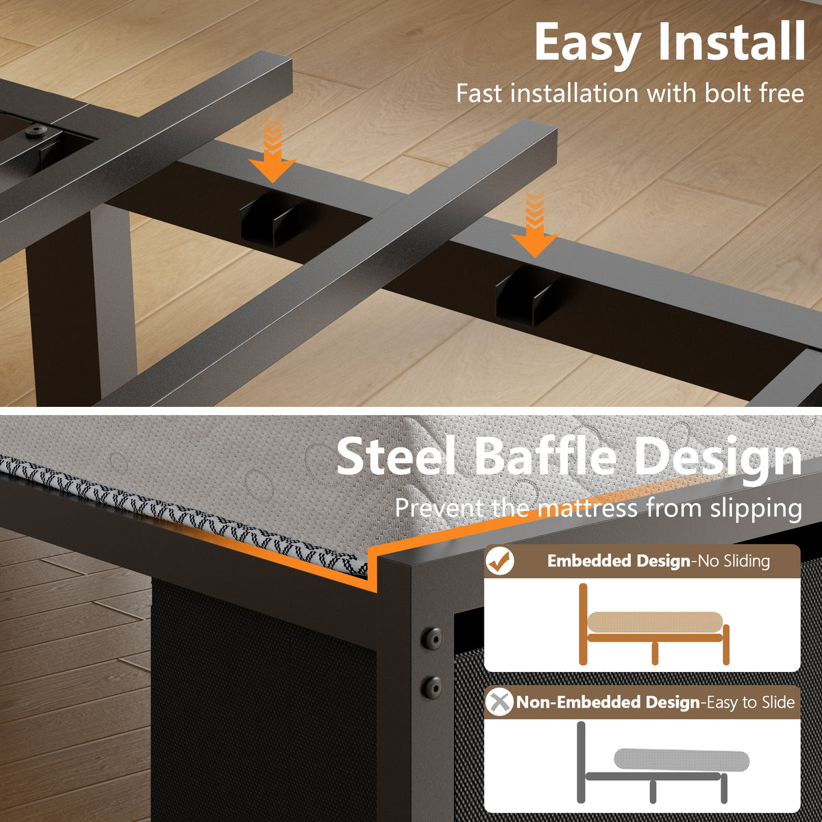 Queen Bed Frame with Charging Station LED Lights 2 Storage Drawers and Upholstered Headboard