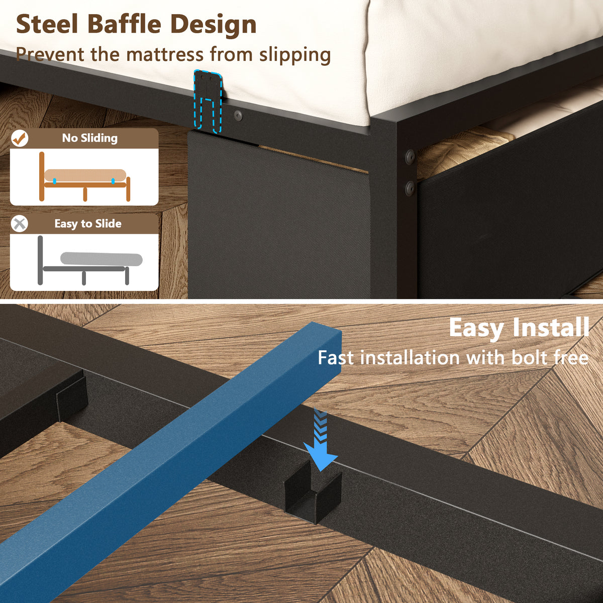 Twin Bed Frames with Charging Station LED Lights 2 Storage Drawers and Upholstered Headboard